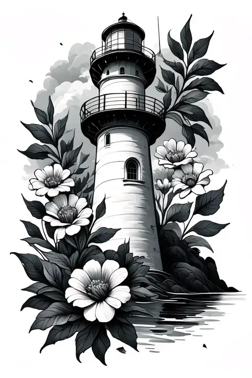 Lighthouse With Flowers Intertwined