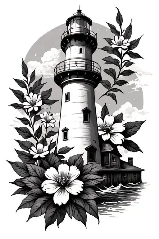 Lighthouse With Flowers Intertwined