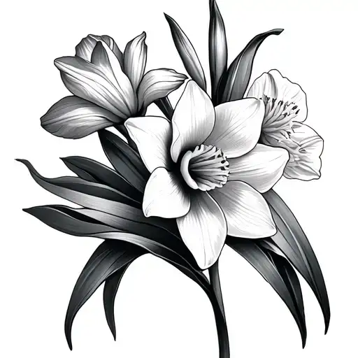 Color Daffodils And Gladiolus Flowers