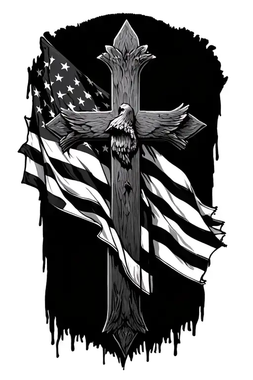Cross With American Flag Intertwined