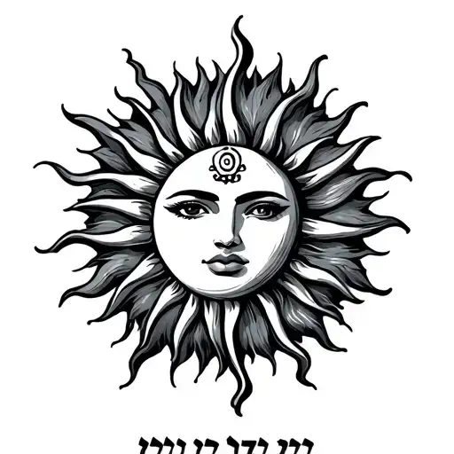 Stylized Sun And Miriam In Ebraic Written Underneath