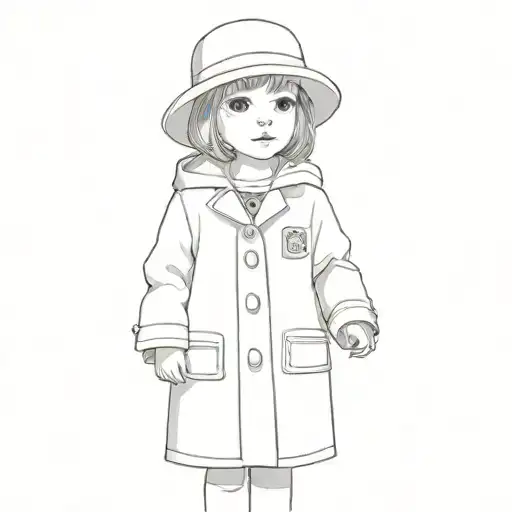 A Little Girl Wearing A White Coat And Hat