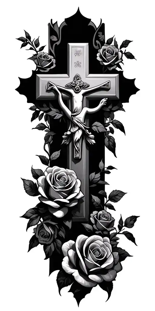 Christian Cross With Roses