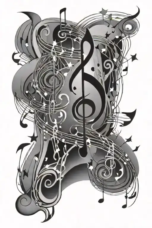 An Abstract Design Of Stars And Musical Notes Intertwined