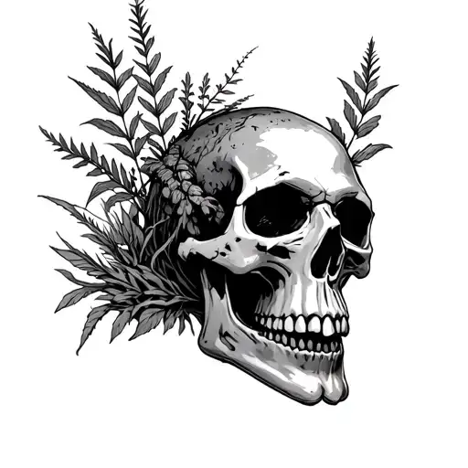 Skull With Last Of Us Style Weeds And Fallout