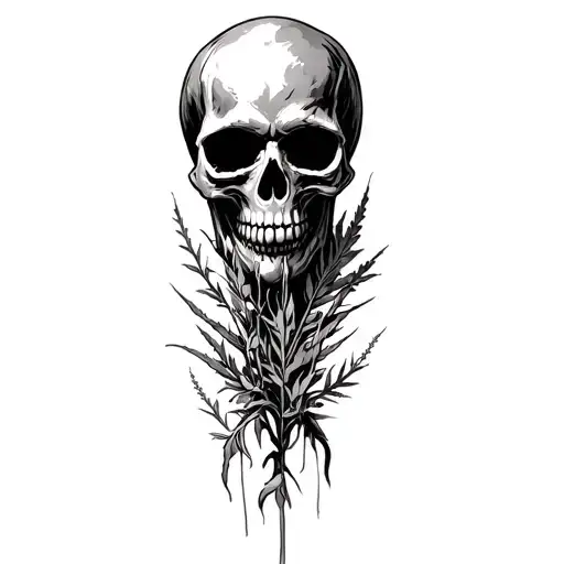 Skull With Last Of Us Style Weeds And Fallout