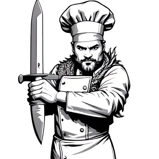 Chef With Dragon Knife Design