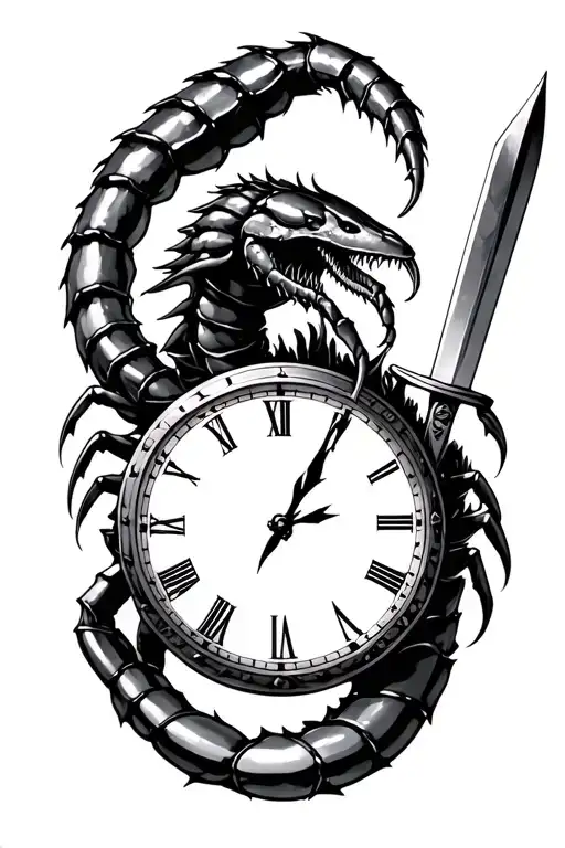 Scorpion Holding A Dagger And A Clock