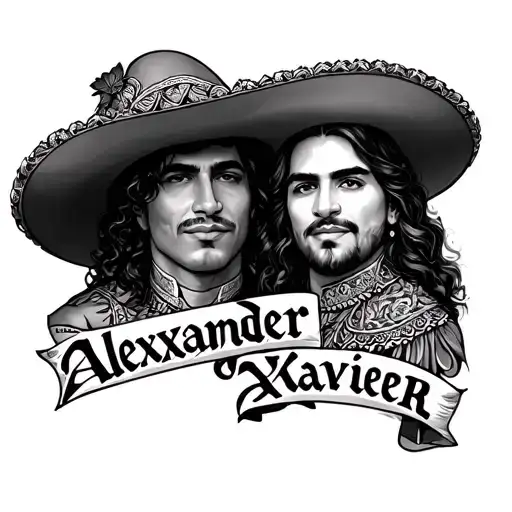 Mexican Themed Tattoo Including The Names Alexander And Xavier
