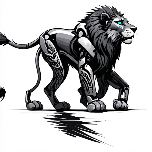 Lion With Scars And Blue Eyes Robotic Back Left Leg