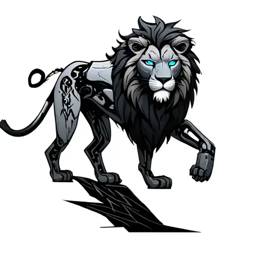 Lion With Scars And Blue Eyes Robotic Back Left Leg