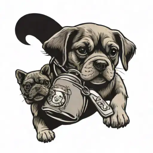 A Sterilization Tech Holding A Dog In One Hand And A Cash Bag In The Other