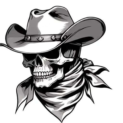 Skull Wearing A Cowboy Hat And Neck Scarf