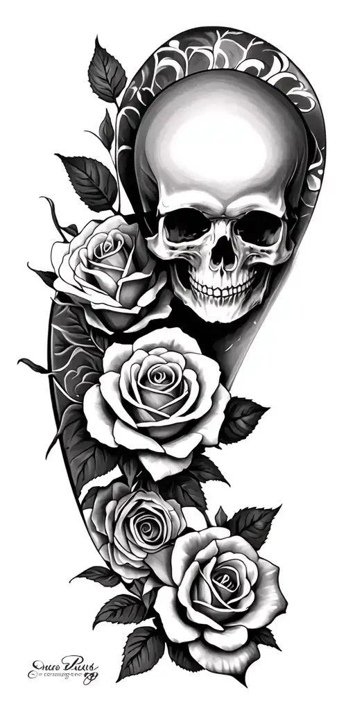 Skull And Rose Full Arm Sleeve