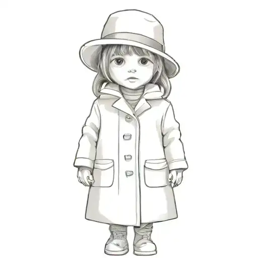 A Little Girl Wearing A White Coat And Hat