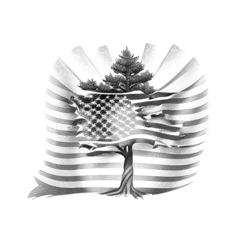 Tree With American Flag