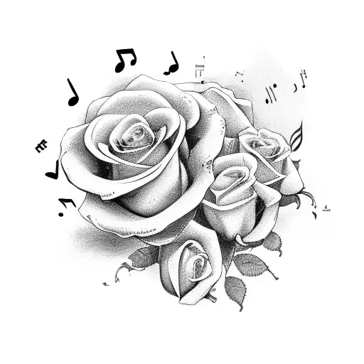 Open Antique Book With Music Note Stemmed Roses Rising Out Of The Antique Book