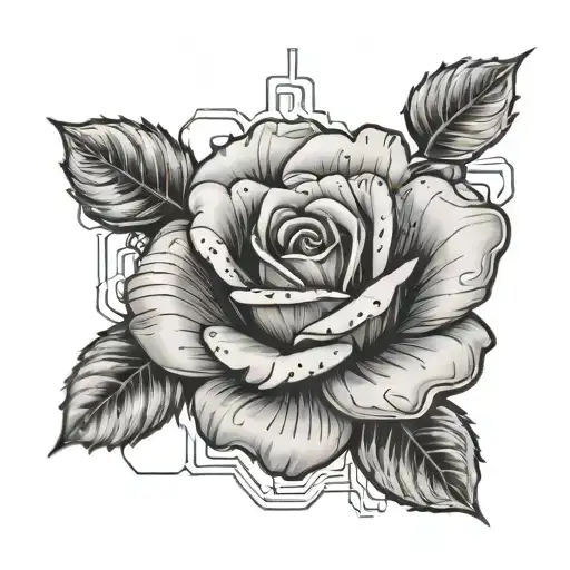 A Realistic Rose Intertwined With Circuit Board Patterns Representing Plc Programming