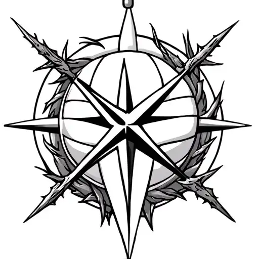 Volleyball And Compass With Thorns