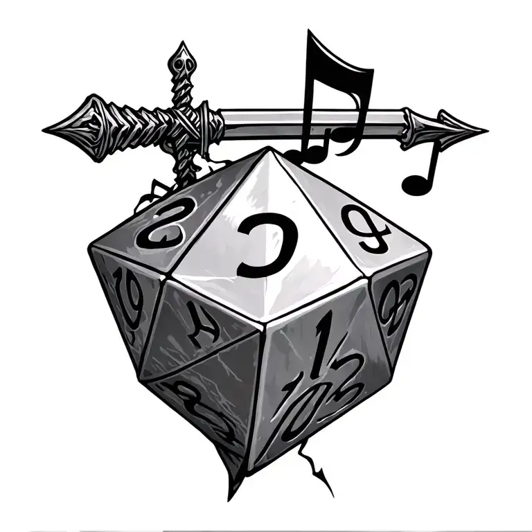 D20 With Lightning Crossbow And Rapier With Floating Musical Notes