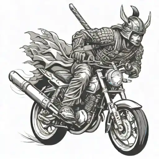 A Samurai Warrior Riding A Motorcycle Riding