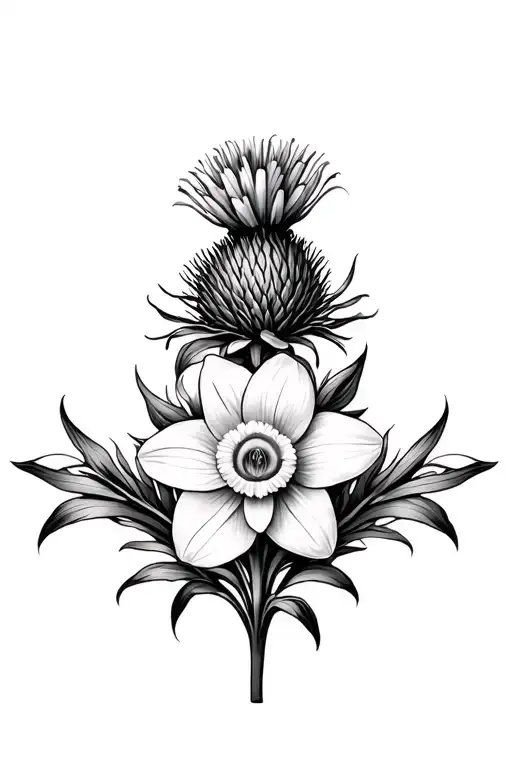 Welsh Daffodil And Scottish Thistle Unity