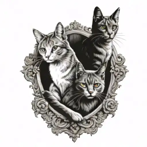 Three Cats In Gothic Setting