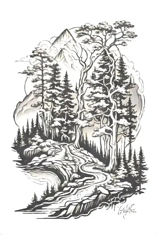 Forest With Trail Winding Up A Mountain