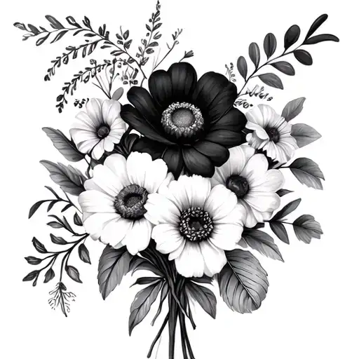 Black And White Flower Bouquet With Jan Sept And Dec Birth Flowers