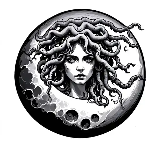 American Traditional Tattoo Medusa On A Moon