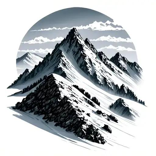Ski Mountain Powder Tattoo With Rocks