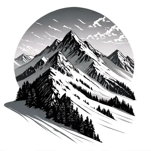 Ski Mountain Powder Tattoo With Rocks