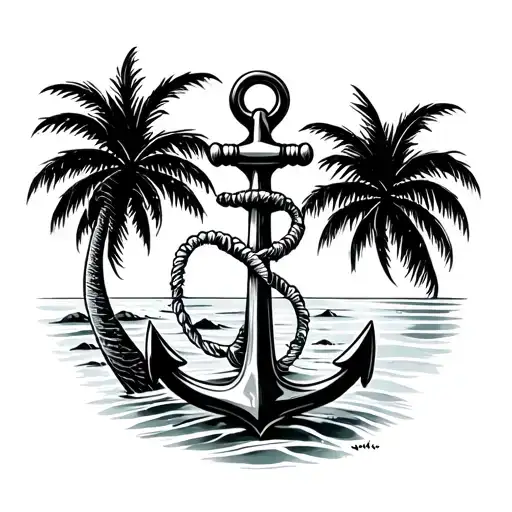 Anchor Beach Scene With Palm