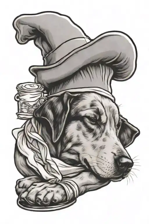 A Sleeping Dog With A Chef's Hat On Top