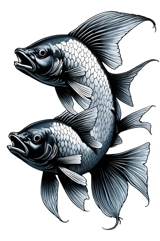 Japanese Fish Swimming Upwards