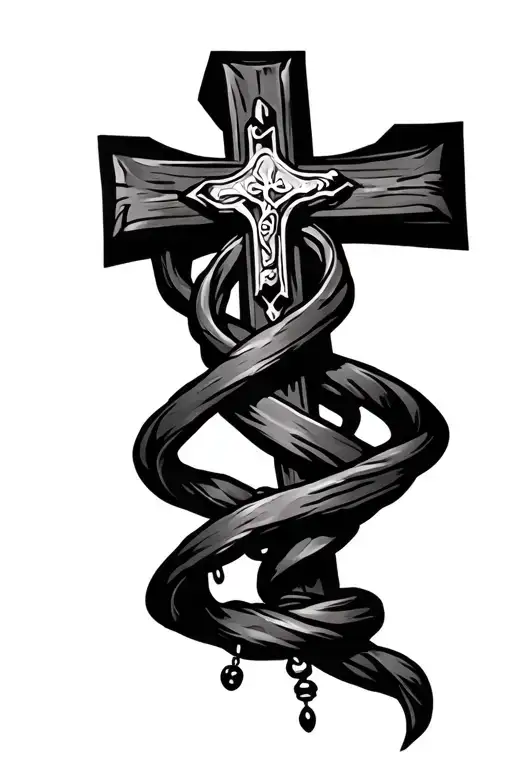 Cross With Rosary Wrapped