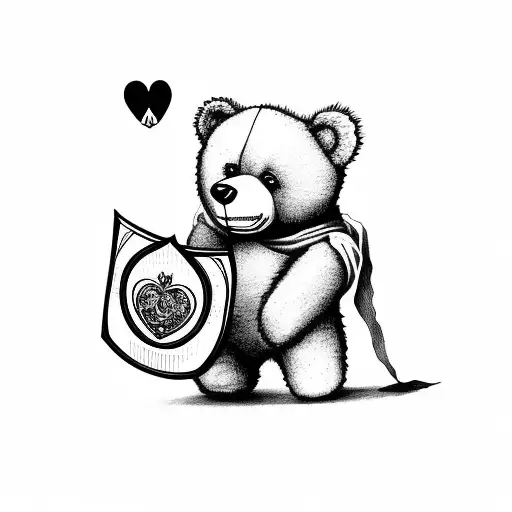 Teddy Bear Holding Queen Of Hearts Card