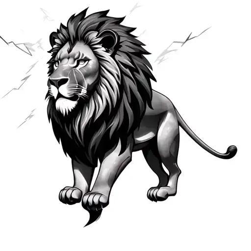 Lion Head With Lightning In Its Eyes