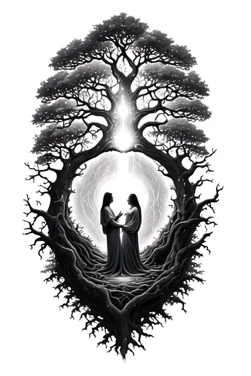 A Mystical Scene Of A Medium Connecting With The Spirit World Through A Glowing Tree Of Life