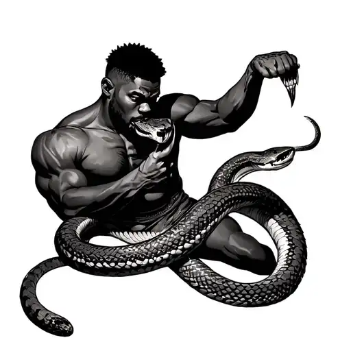 A Black Man Fighting A Snake Coiled Around His Arm And The Man Is Holding A Snake