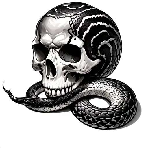 Ball Python Coiled Around Skull Witchcraft Inspired Tattoo Featuring