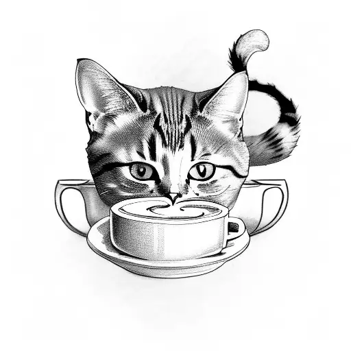 Cat With Coffee And Book