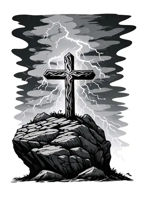Cross On A Rock With A Thunderstorm Above It Little Detail