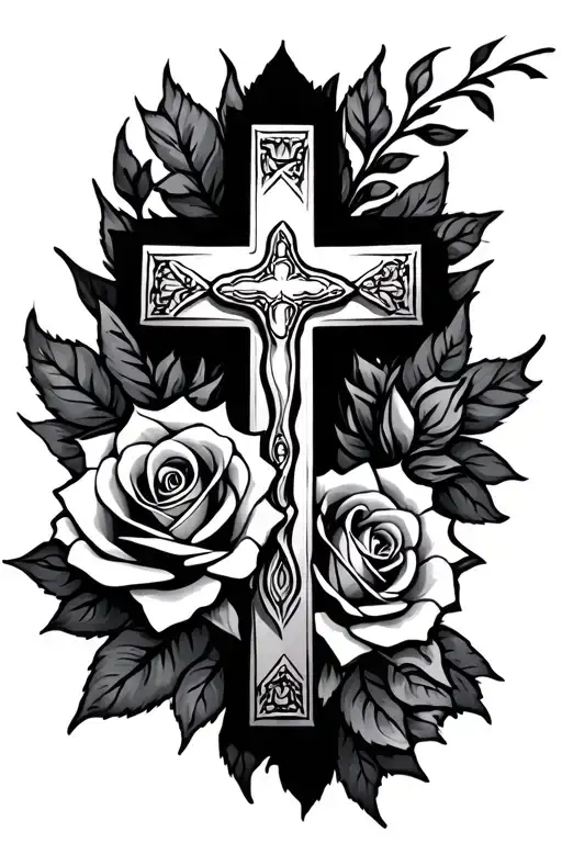 Christian Cross With Roses