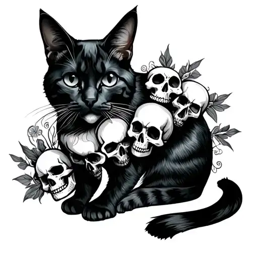 Gothic Cat With Skulls