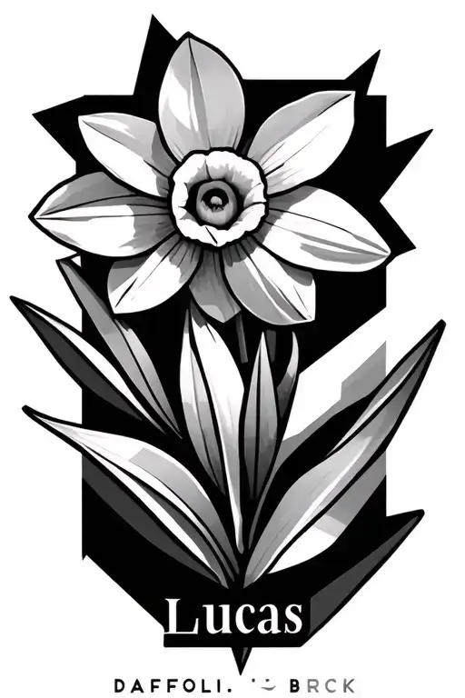 Daffodil Geometric Tattoo With The Name Lucas