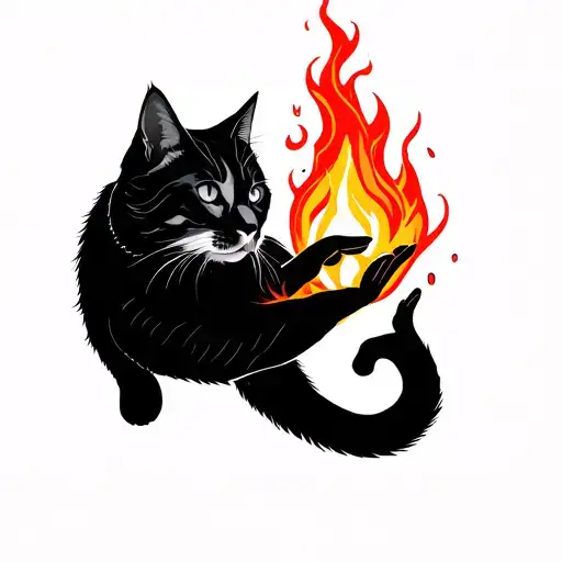 Minimalist Tattoo Of A Cat Touching A Flame Like Soul