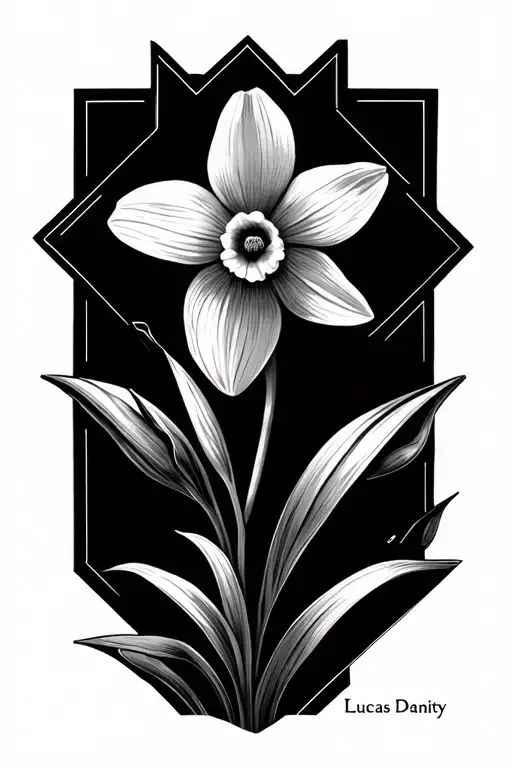 Daffodil Geometric Tattoo With The Name Lucas Dainty