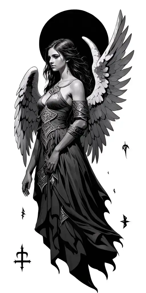 Busty Norse Girl Angel And Floating Runes
