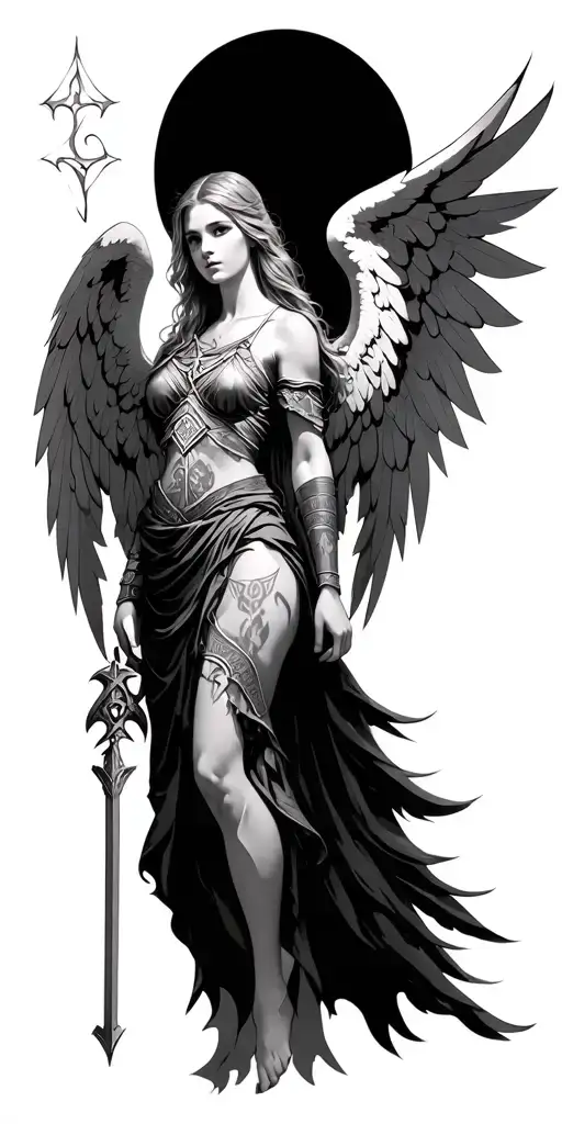 Busty Norse Girl Angel And Floating Runes